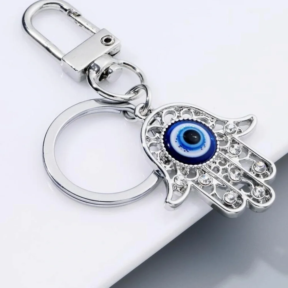 Street Evil Eye Detail Hamsa Hand Charm Keychain